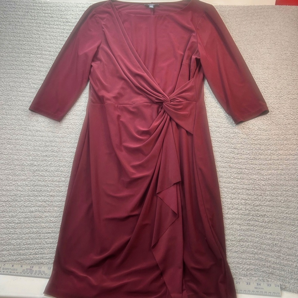 Chaps Faux Wrap Dress Side Knot Burgundy XL Classic Elegant Professional Chic